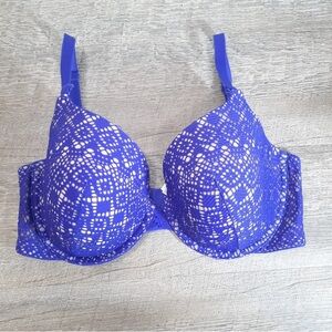 Victorias Secret Sz 38DD Lined Perfect Coverage Blue Lace underwire bra